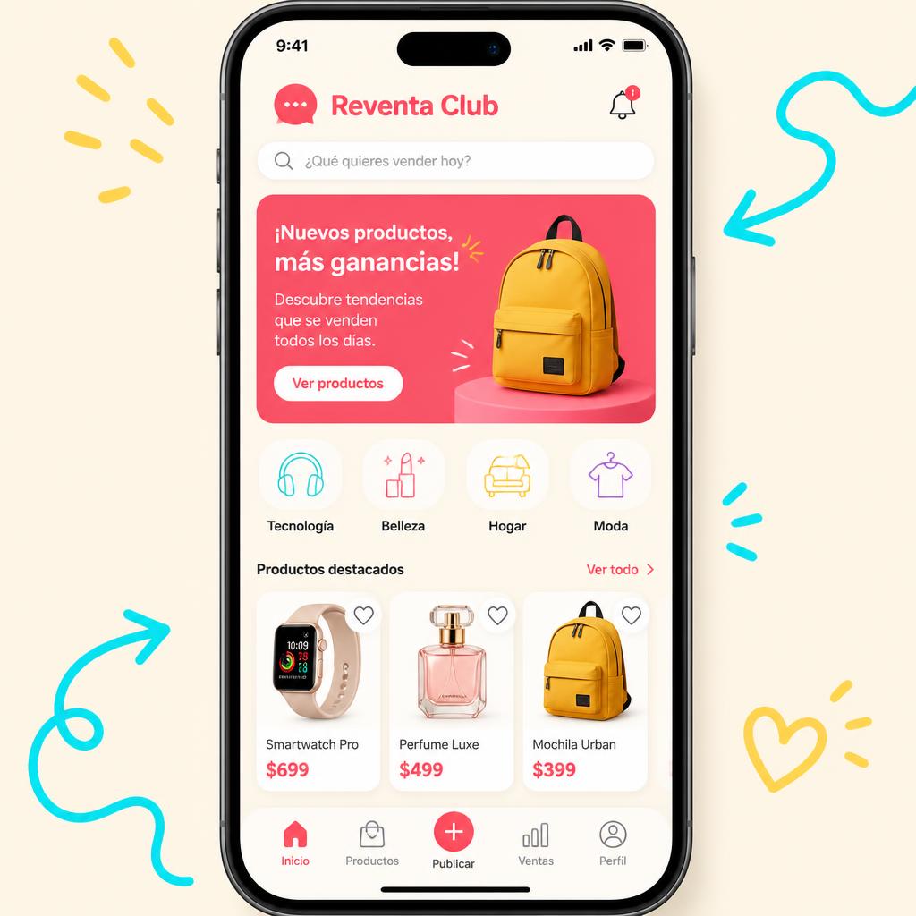Mockup de la app Reventa Club